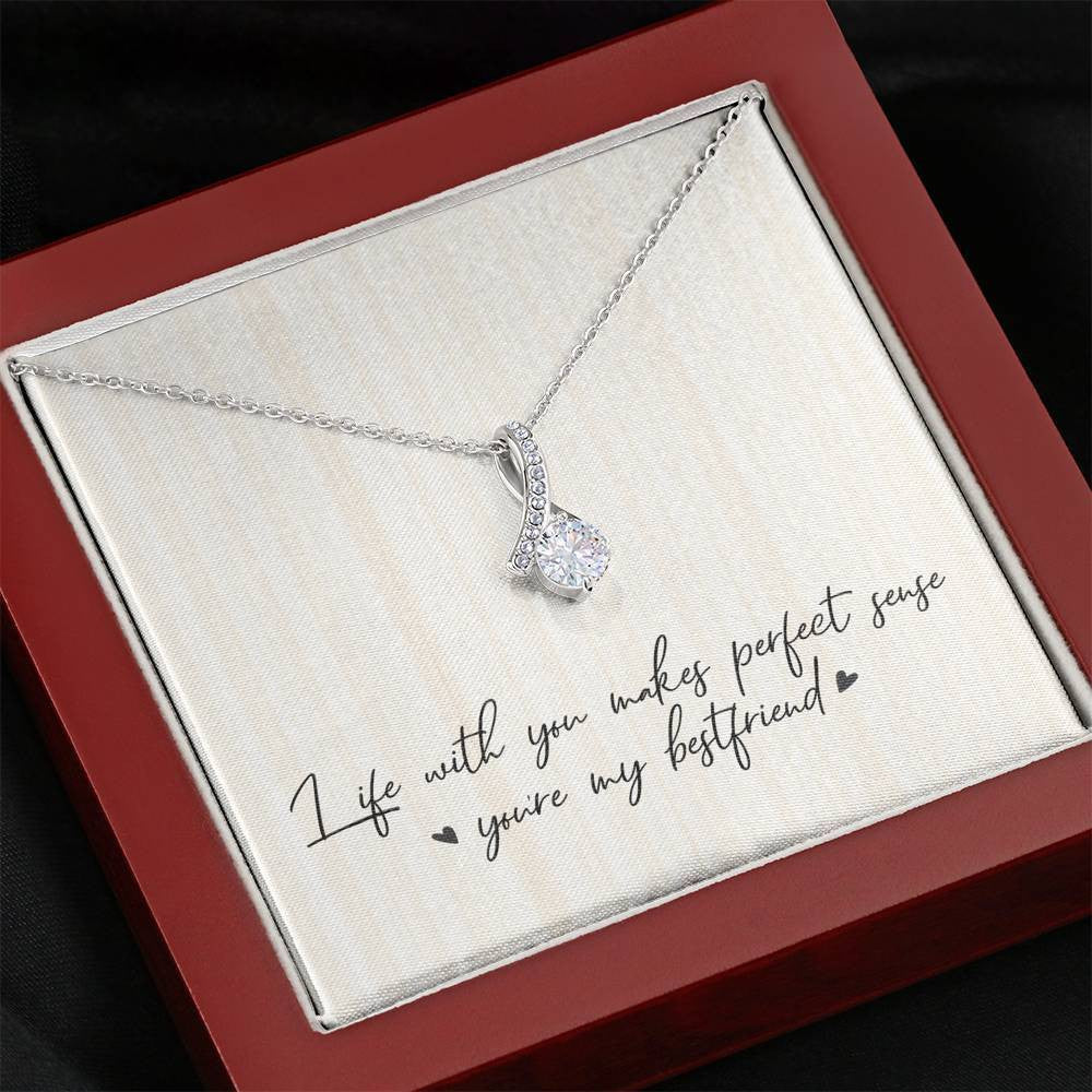 Best Friends Ribbon Drop Pendant Necklace - Alluring Beauty Necklace