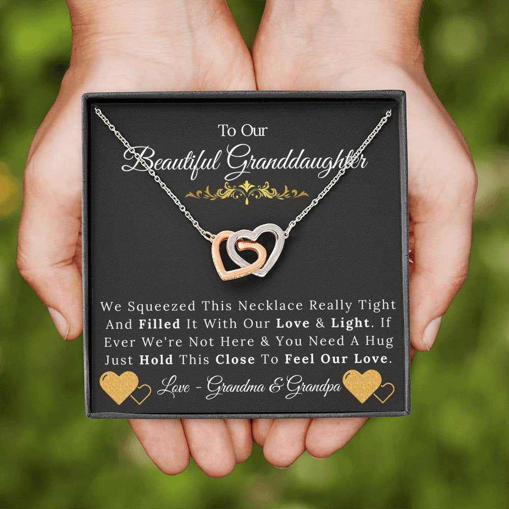 To Our Beautiful Granddaughter From Grandma & Grandpa - Love and Light - Interlock Hearts Necklace