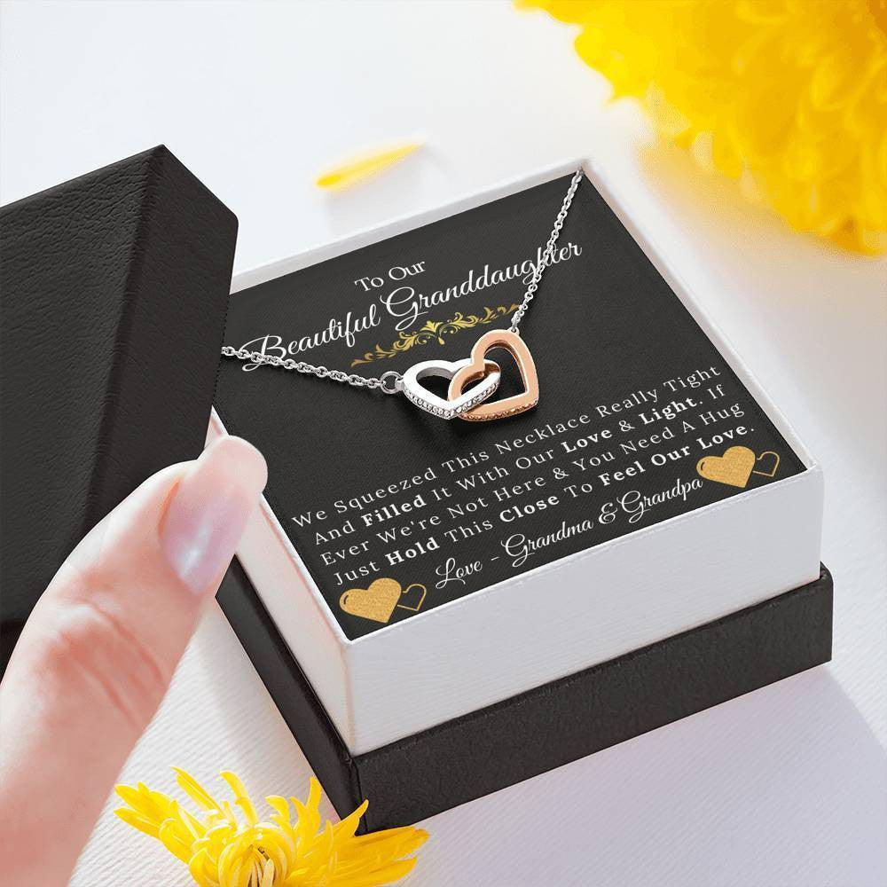 To Our Beautiful Granddaughter From Grandma & Grandpa - Love and Light - Interlock Hearts Necklace