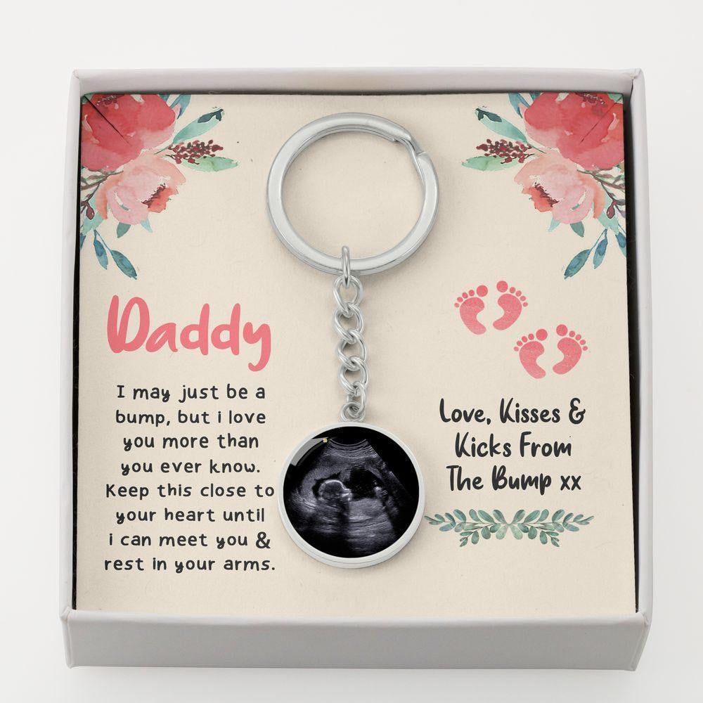 Personalized Baby Ultrasound Keychain For Dads To Be - Circle Keychain Gift Idea