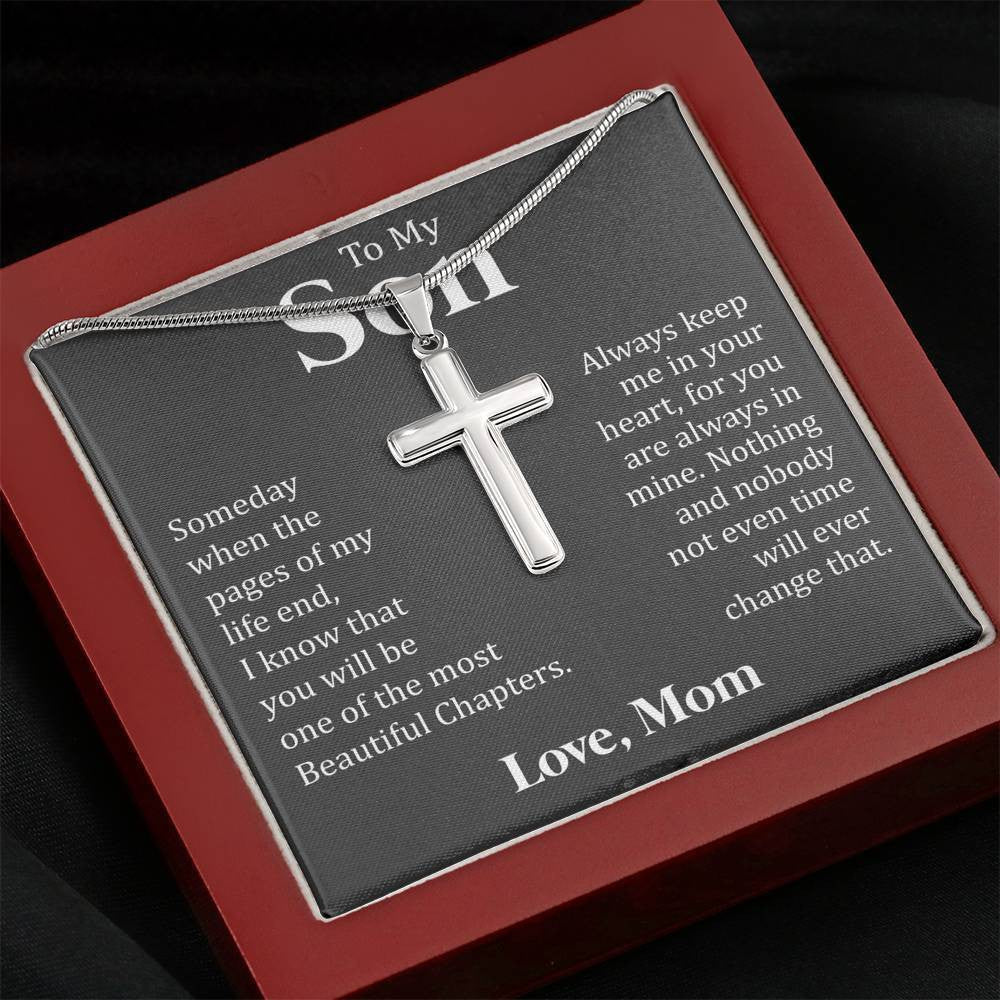 To My Son - Beautiful Chapter - Cross Necklace Gift From Dad Mom