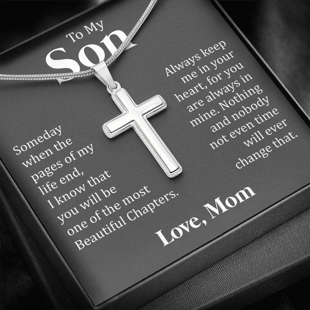 To My Son - Beautiful Chapter - Cross Necklace Gift From Dad Mom