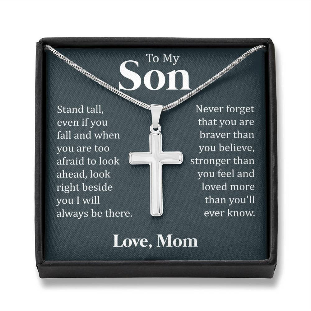 To My Son - I Will Always Be There, Cross Necklace Gift From Dad Mom, Gift To Son