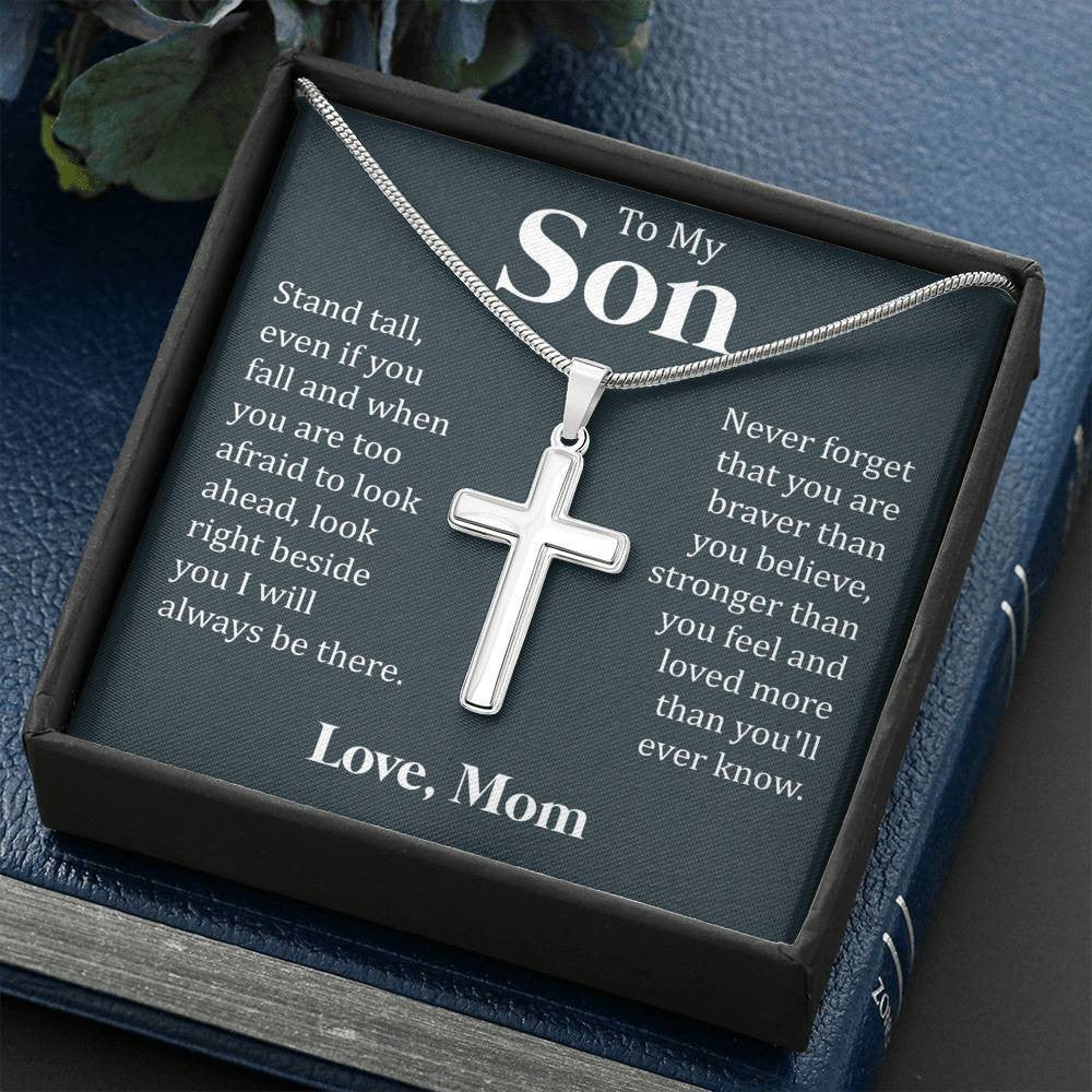 To My Son - I Will Always Be There, Cross Necklace Gift From Dad Mom, Gift To Son