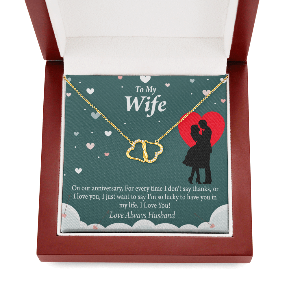To My Wife Treaasured Anniversary Eternal Love 10K Solid Gold Heart Necklace W Pav� Set Diamonds - Everlasting Love with Luxury Box & MC