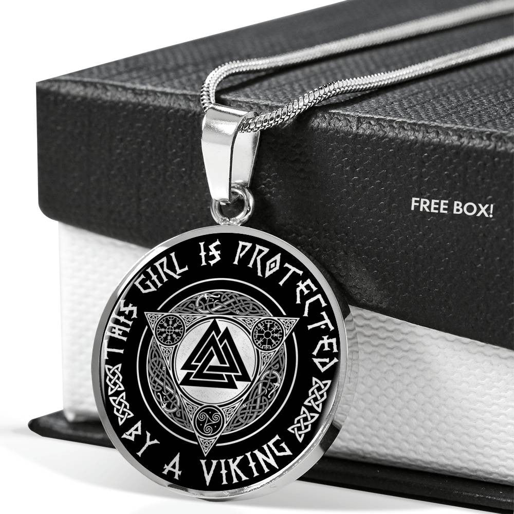 This Girl Is Protected By A Viking - Luxury Circle Pendant Necklace Perfect Gift Idea For Her/Him