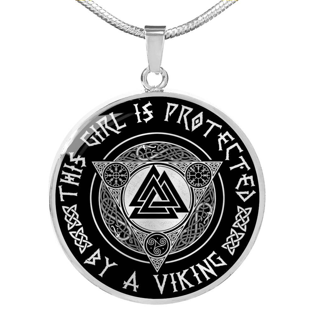 This Girl Is Protected By A Viking - Luxury Circle Pendant Necklace Perfect Gift Idea For Her/Him