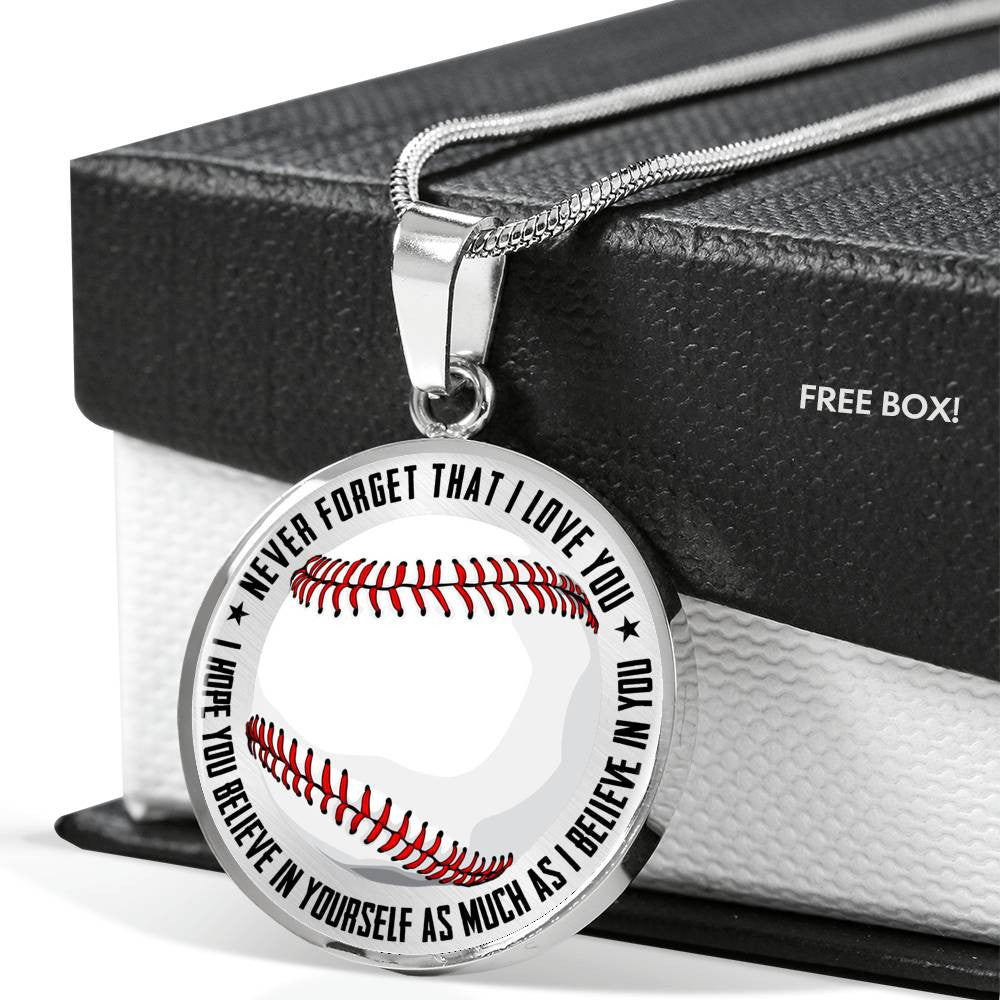 Baseball Necklace - Believe In Yourself - Luxury Circle Pendant Necklace Perfect Gift Idea For Her/Him