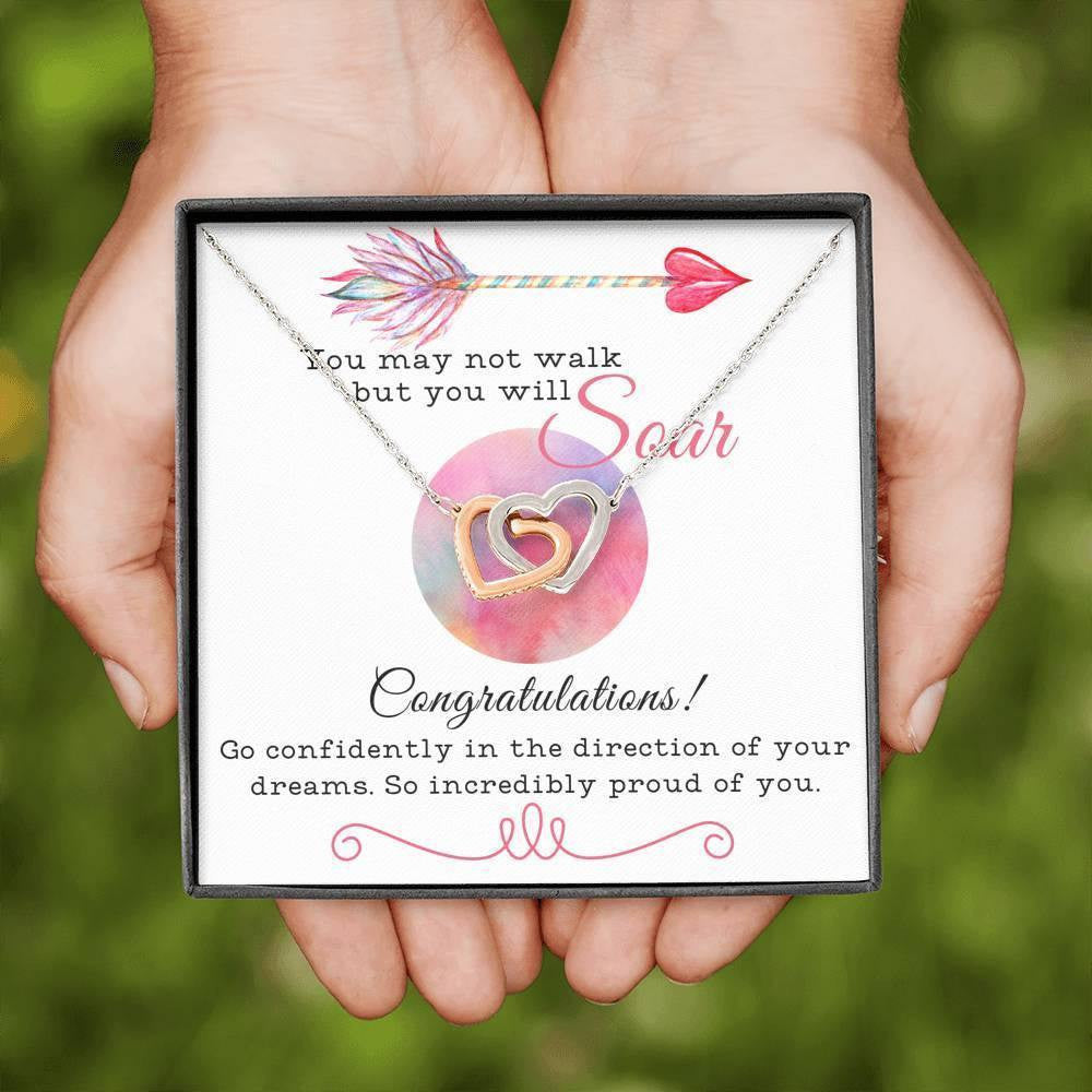 On Your Graduation - Congratulations, Go Confidently in the direction of your dreams - Interlocking Hearts Necklace Gift Idea