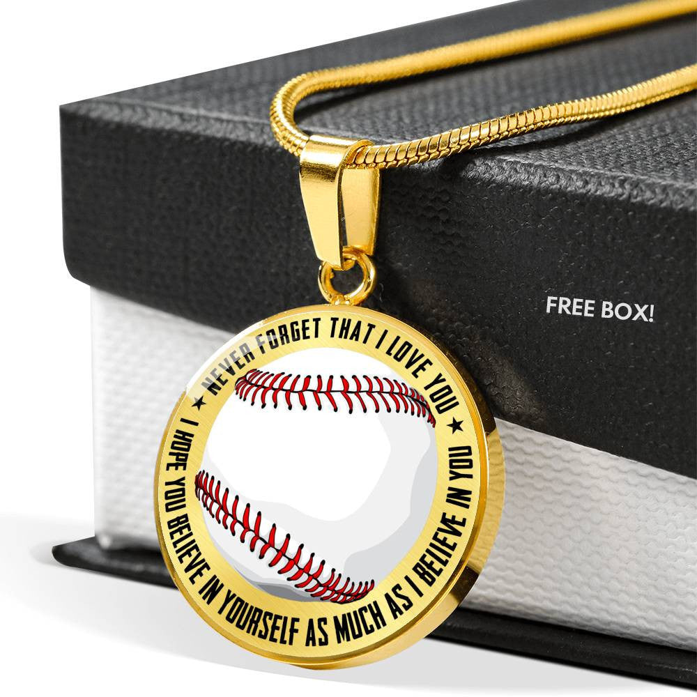 Baseball Necklace - Believe In Yourself - Luxury Circle Pendant Necklace Perfect Gift Idea For Her/Him