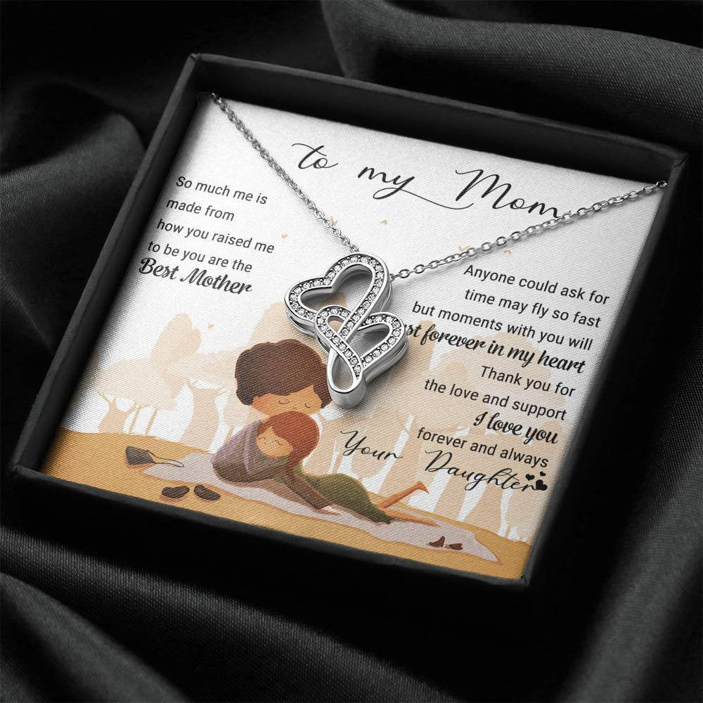 To my Mom You Are Best Mother - Mother's Day Gift From Daugther - Double Heart Necklace With Message Card