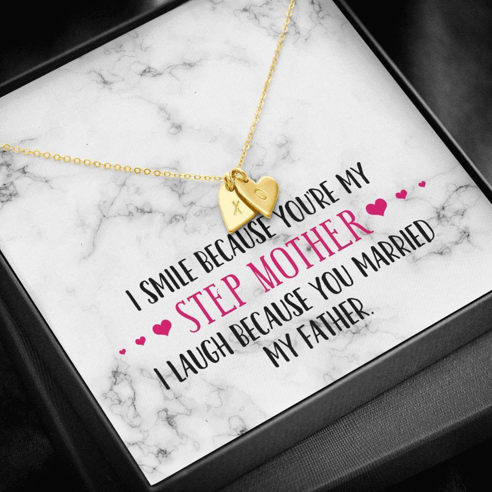 I Smile Because Youre My Step Mother, Gift For Step Mother Sweetest Hearts Necklace From Daughter In Law