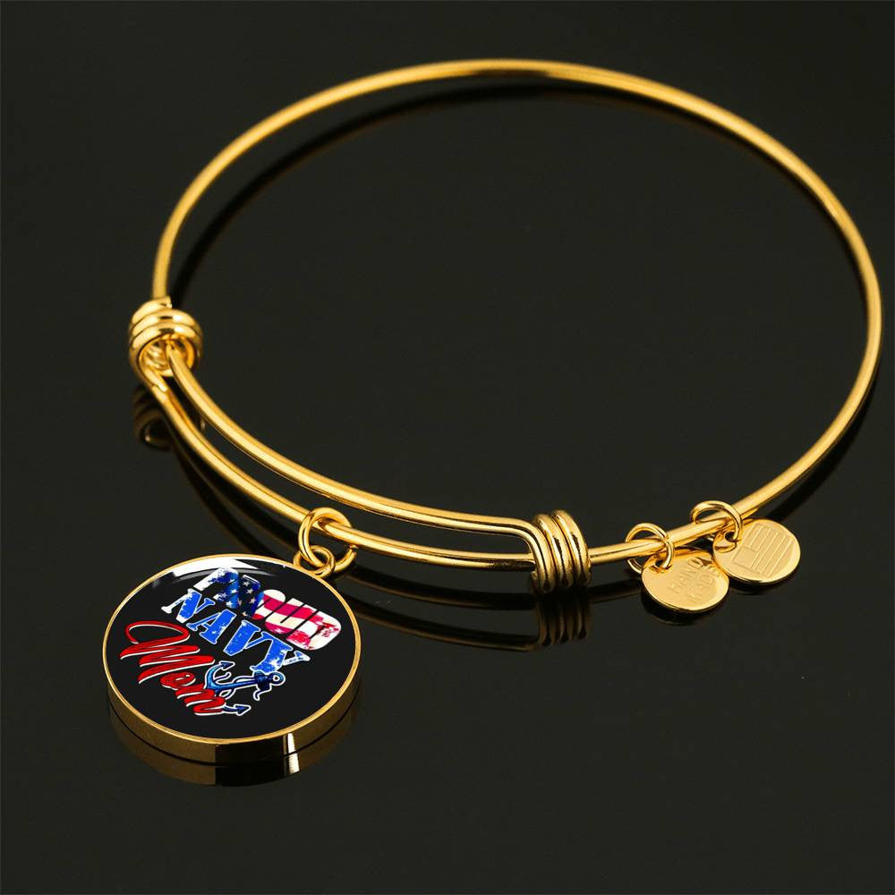 Proud Navy Mom - Luxury Circle Bangle Bracelet Gift Idea