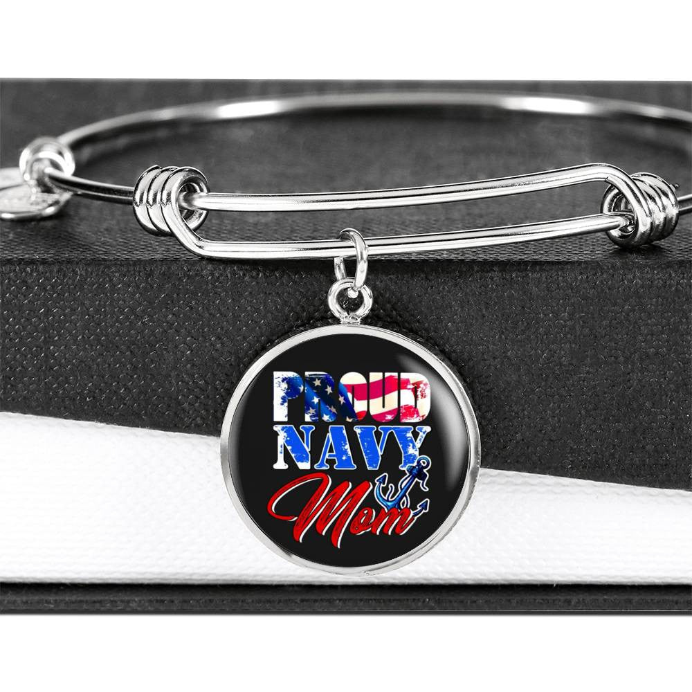 Proud Navy Mom - Luxury Circle Bangle Bracelet Gift Idea