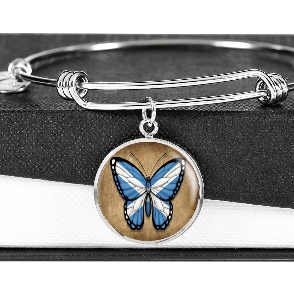 Scottish Flag Butterfly Bracelet - Luxury Circle Bangle Bracelet Gift Idea