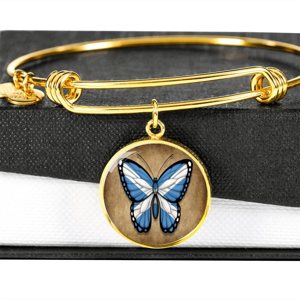 Scottish Flag Butterfly Bracelet - Luxury Circle Bangle Bracelet Gift Idea