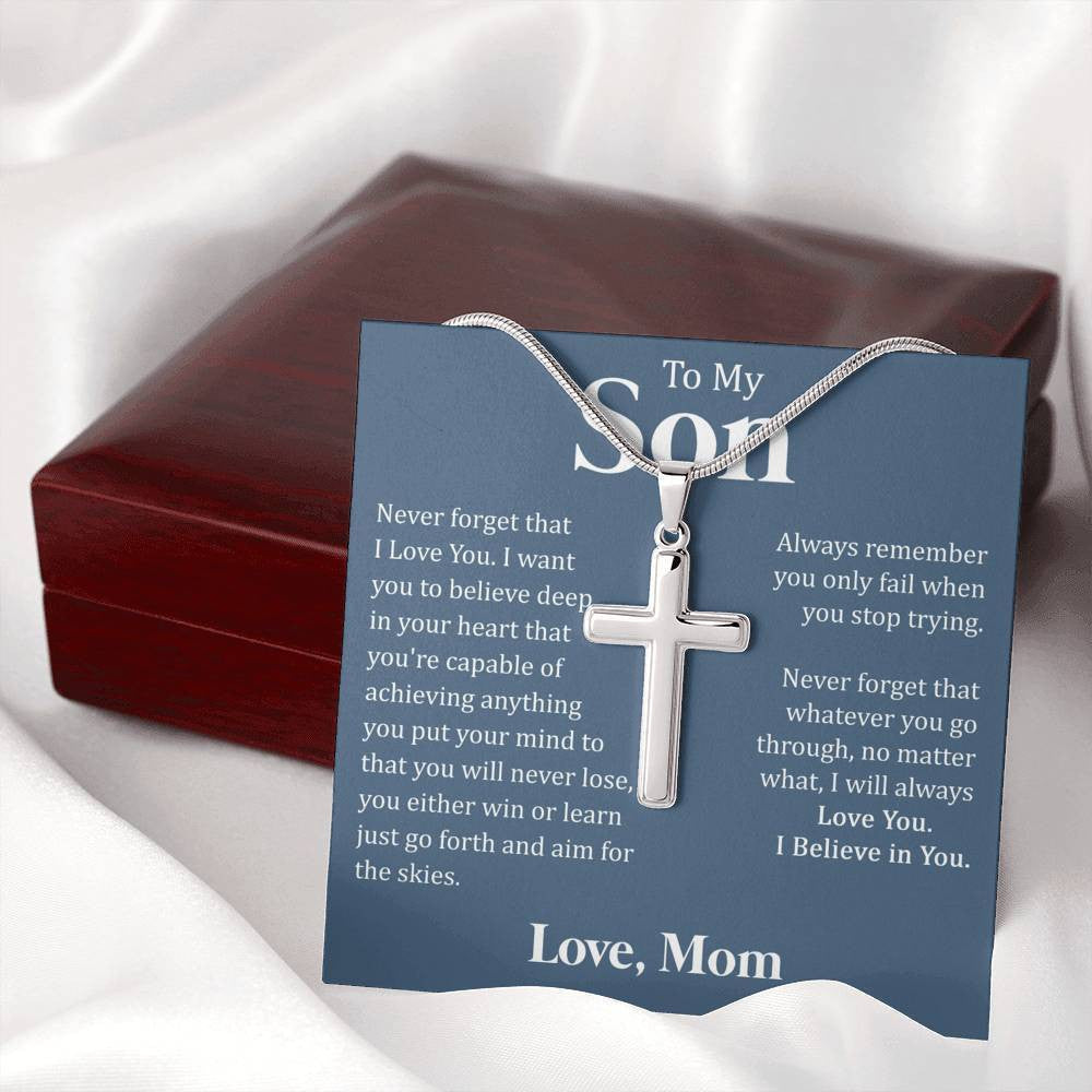 To My Son - I Believe In You, Cross Necklace Gift From Dad Mom