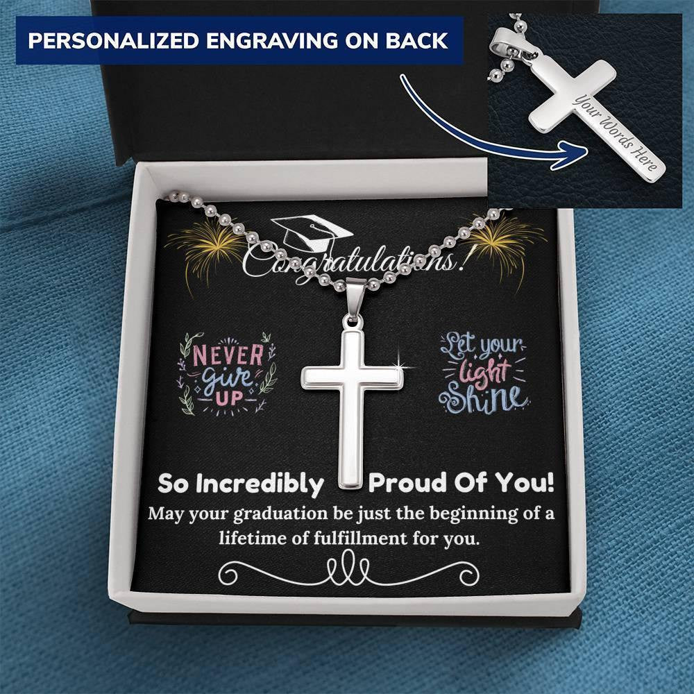 Graduation Gift Cross Chain with Engraving Incredibly Proud Of You Gift For Son Daughter
