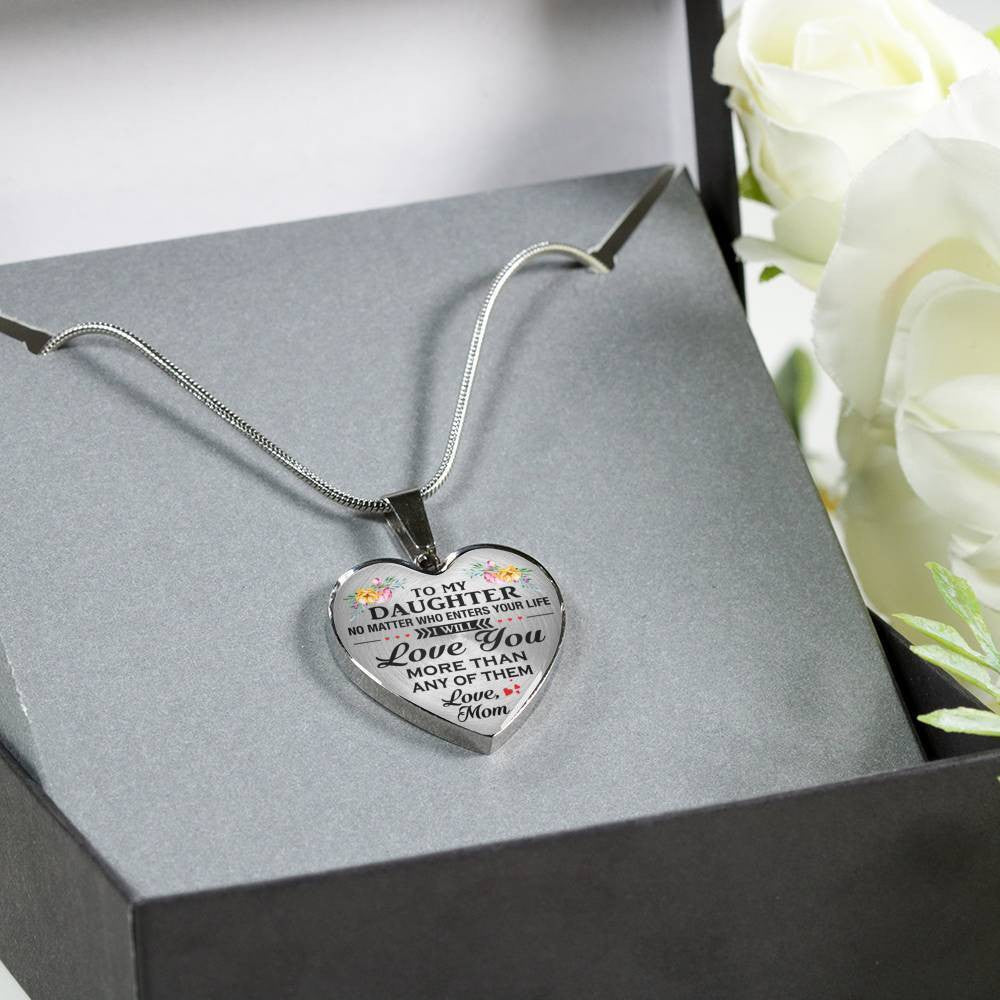 Heart Necklace For Daughter I Love You More Than Mom, Heart Pendant Necklace Gift For Her