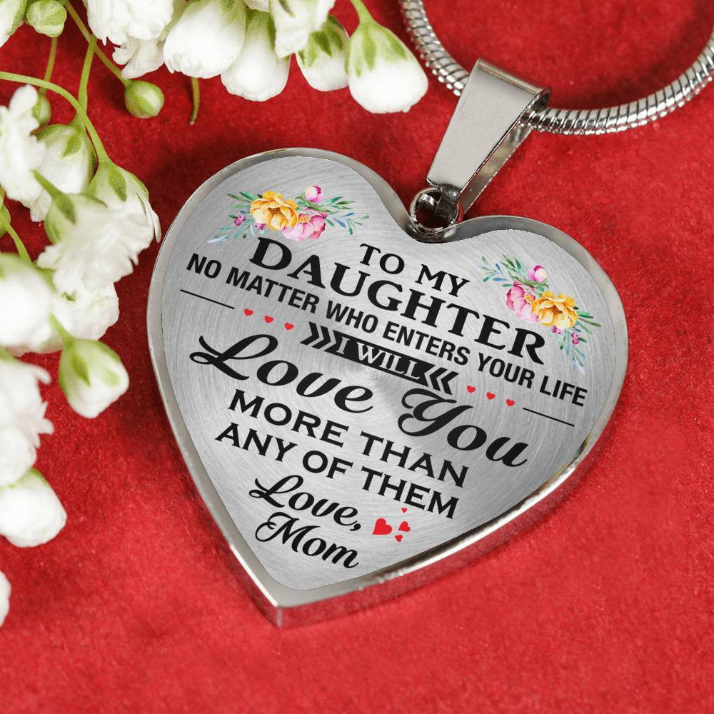 Heart Necklace For Daughter I Love You More Than Mom, Heart Pendant Necklace Gift For Her