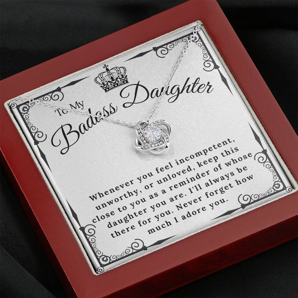 To My Badass Daughter - Never Forget I Adore You - Love Knot Necklace Gift For Daughter From Dad Mom