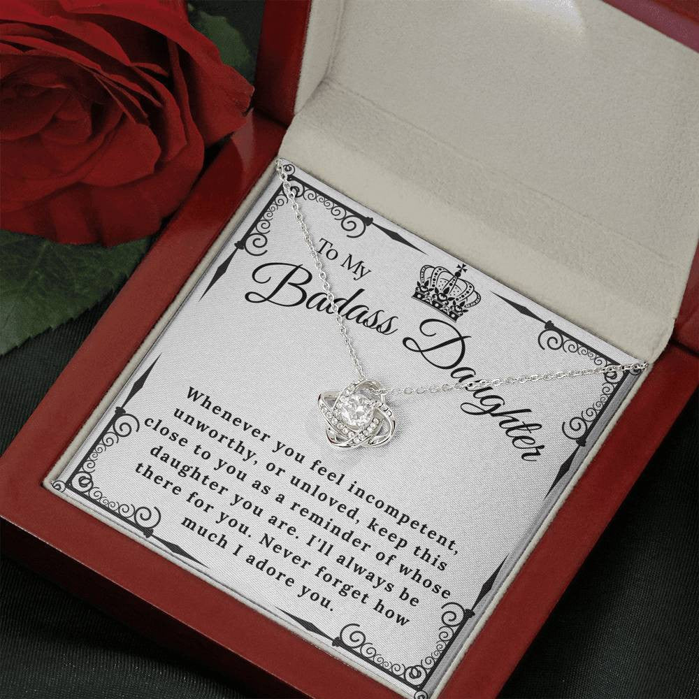To My Badass Daughter - Never Forget I Adore You - Love Knot Necklace Gift For Daughter From Dad Mom