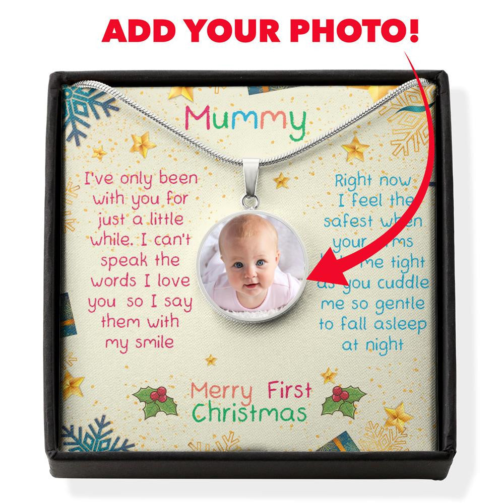 Merry First Christmas Mummy - Luxury Circle Pendant Necklace Perfect Gift Idea For Her/Him