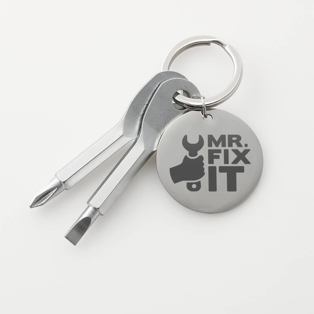 Funny Screwdriver Keychain Gift For Dad - Mr. Fix it Quote Gift Fathers day Gift From Son Daughter