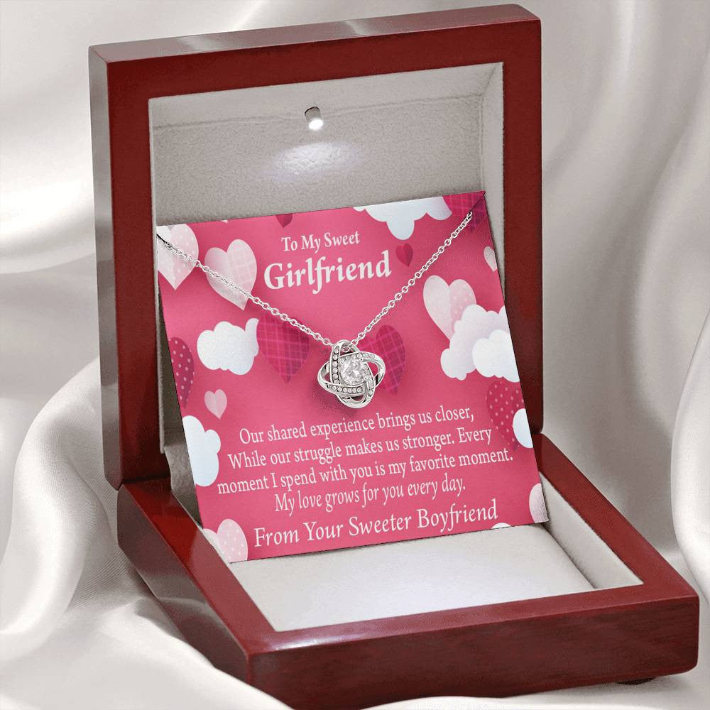To My Girlfriend Every Moment Spent With You Love Knot Pendant Necklace Stainless Steel W Cz Stone - Luxury Love Knot Necklace Meanful Gift Idea For Her/Him