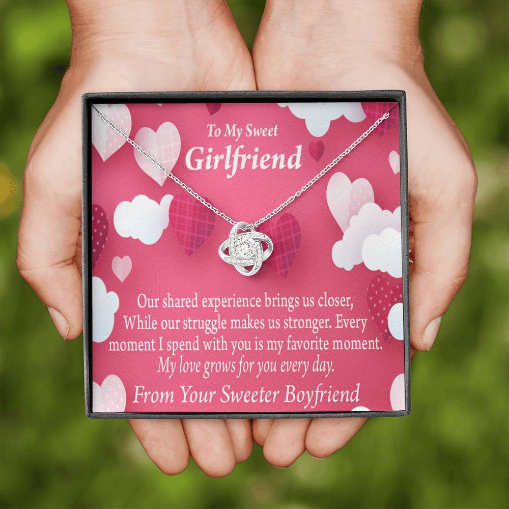 To My Girlfriend Every Moment Spent With You Love Knot Pendant Necklace Stainless Steel W Cz Stone - Luxury Love Knot Necklace Meanful Gift Idea For Her/Him