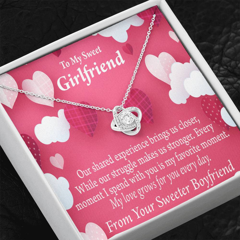 To My Girlfriend Every Moment Spent With You Love Knot Pendant Necklace Stainless Steel W Cz Stone - Luxury Love Knot Necklace Meanful Gift Idea For Her/Him
