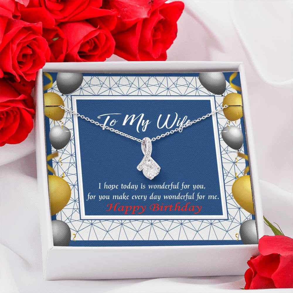 Birthday Gift For Wife You Are Wonderful Eternity Ribbon Stone Pendant 14K White Gold Stainless Steel Jewelry Gift - Alluring Beauty Necklace Gift For Her