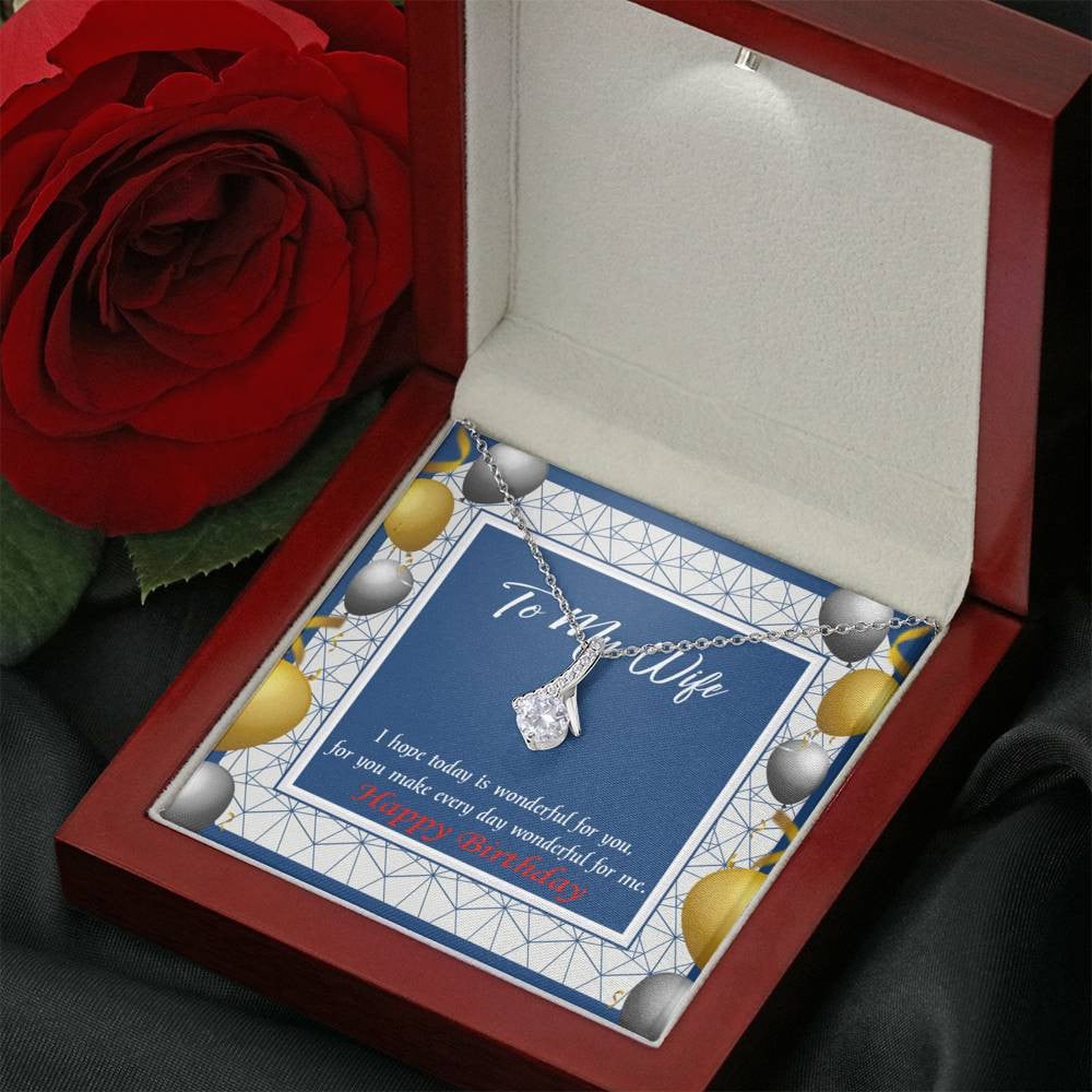Birthday Gift For Wife You Are Wonderful Eternity Ribbon Stone Pendant 14K White Gold Stainless Steel Jewelry Gift - Alluring Beauty Necklace Gift For Her