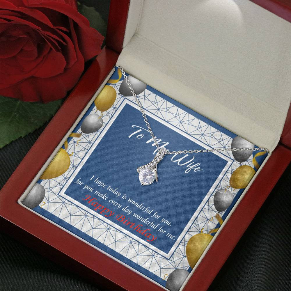 Birthday Gift For Wife You Are Wonderful Eternity Ribbon Stone Pendant 14K White Gold Stainless Steel Jewelry Gift - Alluring Beauty Necklace Gift For Her