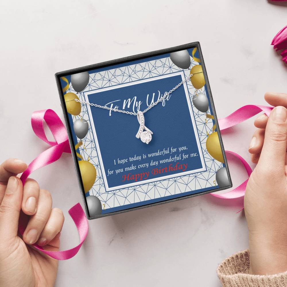 Birthday Gift For Wife You Are Wonderful Eternity Ribbon Stone Pendant 14K White Gold Stainless Steel Jewelry Gift - Alluring Beauty Necklace Gift For Her