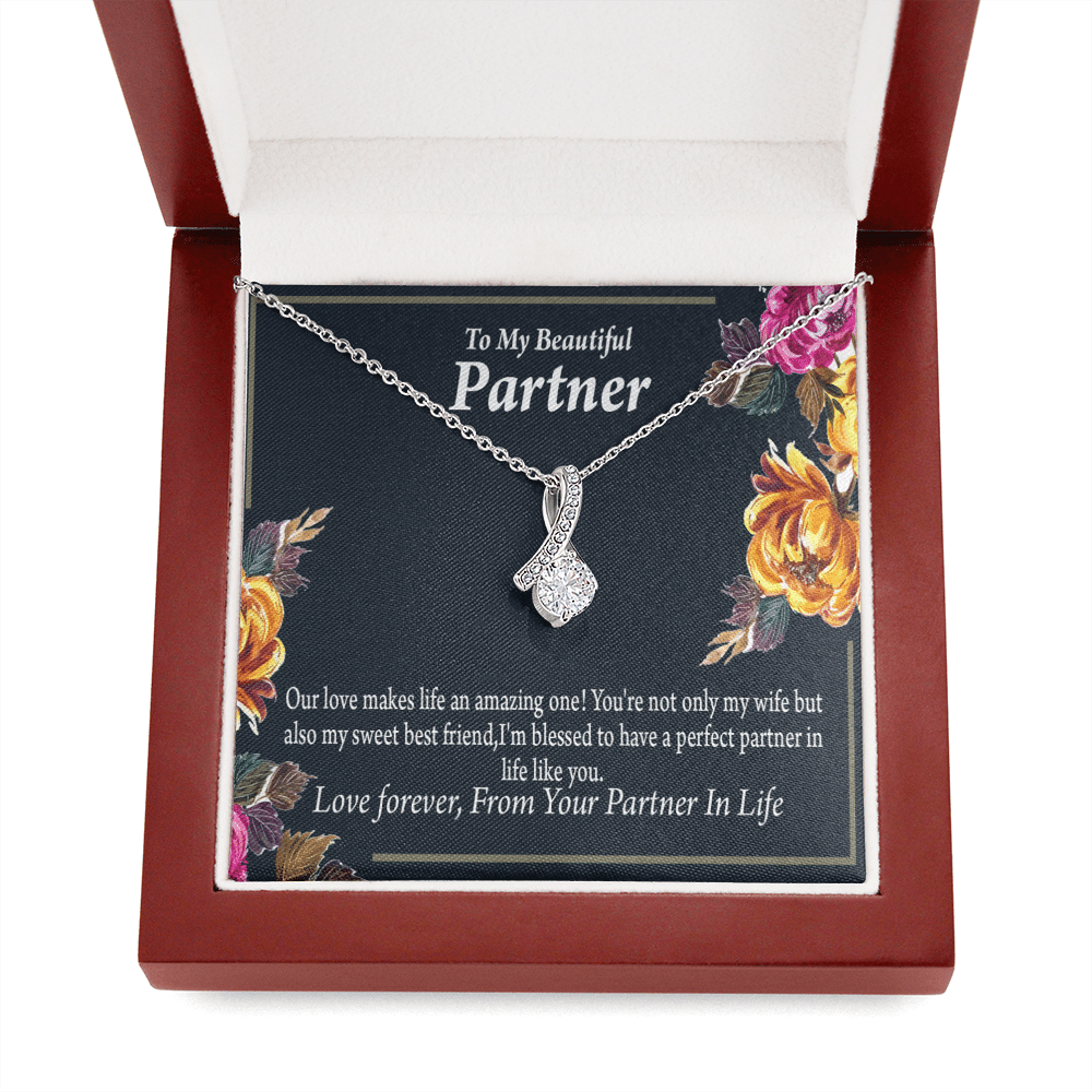 For My Partner Sweet Best Friend Eternity Ribbon Stone Necklace 14K White Gold Keepsake Card Partner Gift - Alluring Beauty Necklace Gift For Her
