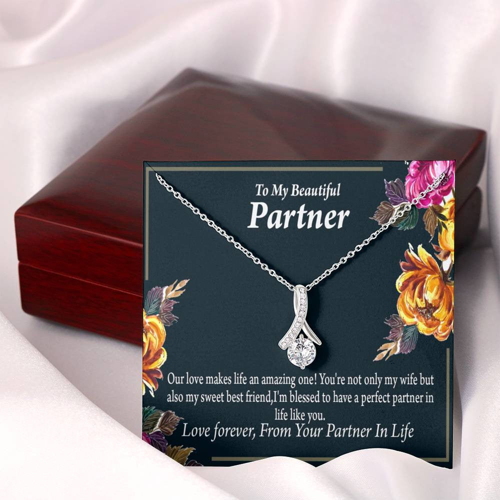 For My Partner Sweet Best Friend Eternity Ribbon Stone Necklace 14K White Gold Keepsake Card Partner Gift - Alluring Beauty Necklace Gift For Her