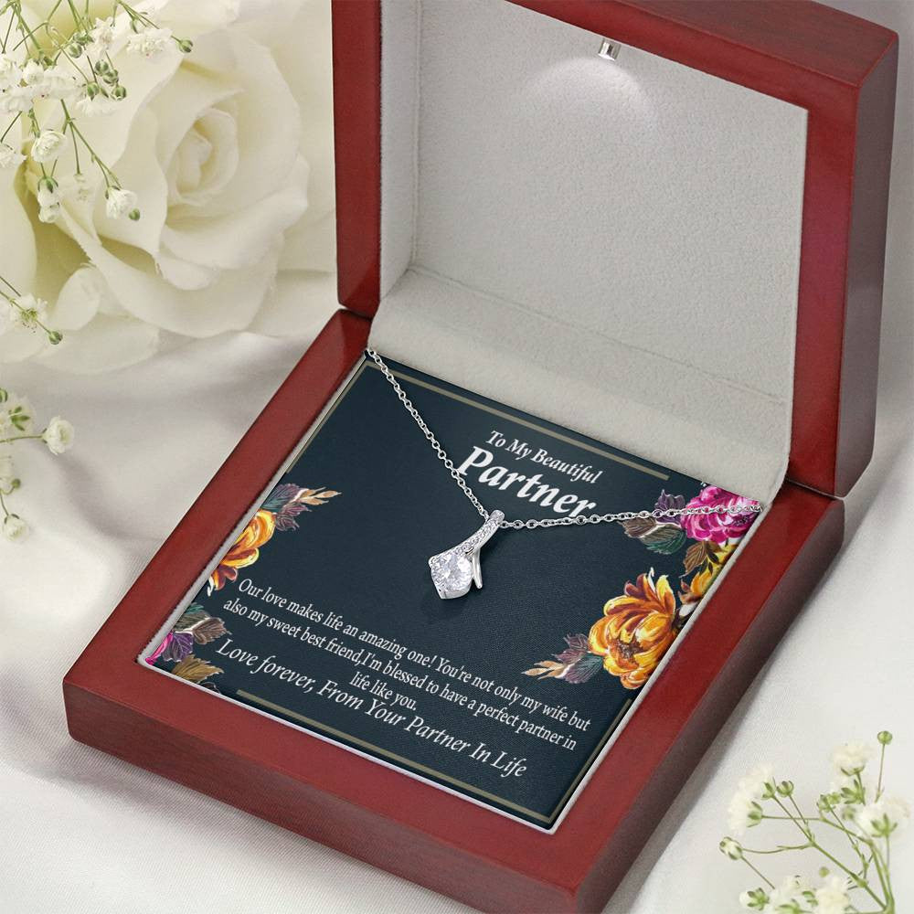For My Partner Sweet Best Friend Eternity Ribbon Stone Necklace 14K White Gold Keepsake Card Partner Gift - Alluring Beauty Necklace Gift For Her