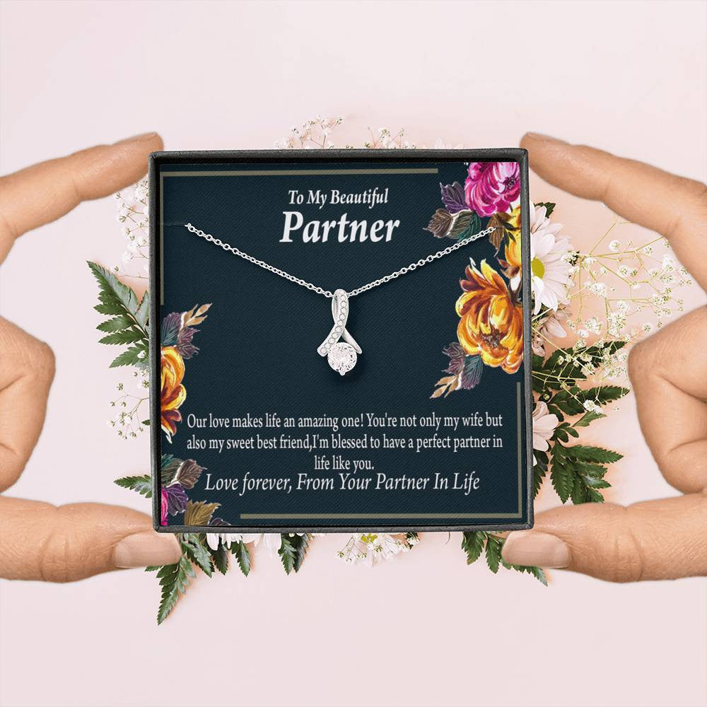 For My Partner Sweet Best Friend Eternity Ribbon Stone Necklace 14K White Gold Keepsake Card Partner Gift - Alluring Beauty Necklace Gift For Her