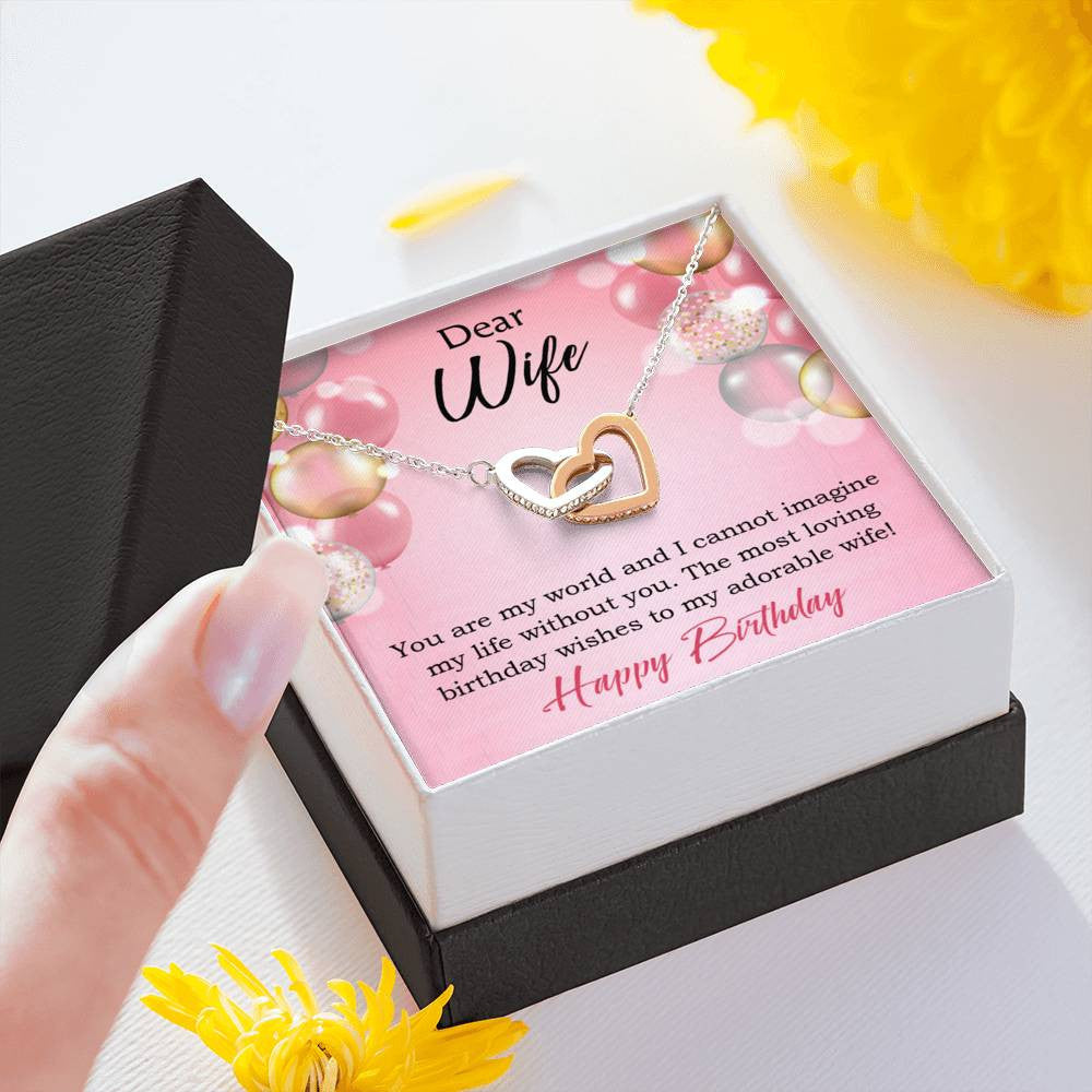 Wife Love Card Adorable Wife! Wife Gift Inseparable Love Pendant 18k Rose Gold Finish Romantic Birthday Card - Interlocking Hearts Necklace