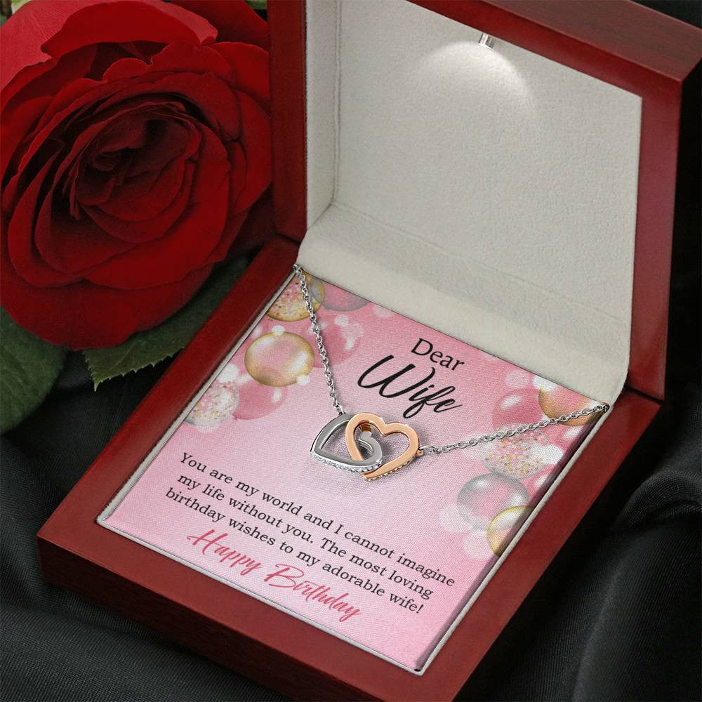 Wife Love Card Adorable Wife! Wife Gift Inseparable Love Pendant 18k Rose Gold Finish Romantic Birthday Card - Interlocking Hearts Necklace