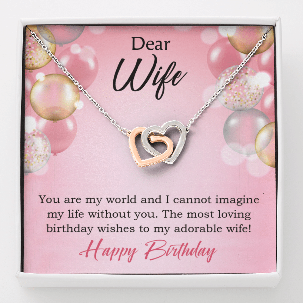 Wife Love Card Adorable Wife! Wife Gift Inseparable Love Pendant 18k Rose Gold Finish Romantic Birthday Card - Interlocking Hearts Necklace