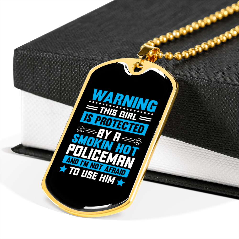 To My Girlfriend Smokin Hot Policeman Blue Necklace Stainless Steel or 18k Gold Dog Tag 24" Chain - Luxury Love Messages Dog Tag Gifts For Man, Woman