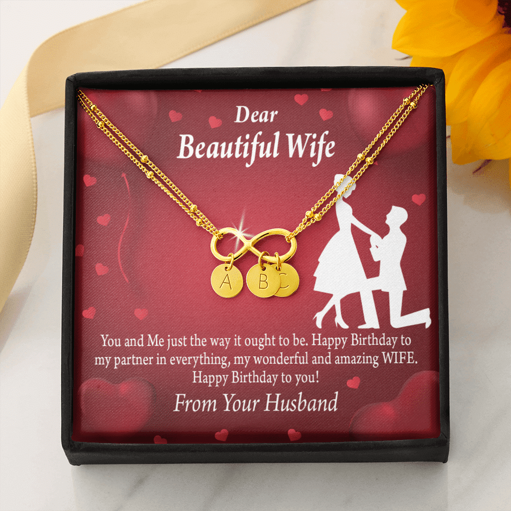 To My Wife Happy Birthday Infinity Bracelet With Initial Charms - Infinity Bracelet