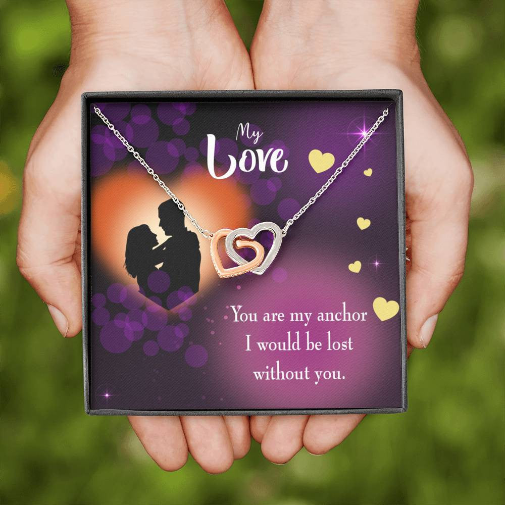 Wife Gift For Wife Birthday You Are My Anchor Inseparable Love Pendant 18k Rose Gold Finish 16� - Interlocking Hearts Necklace