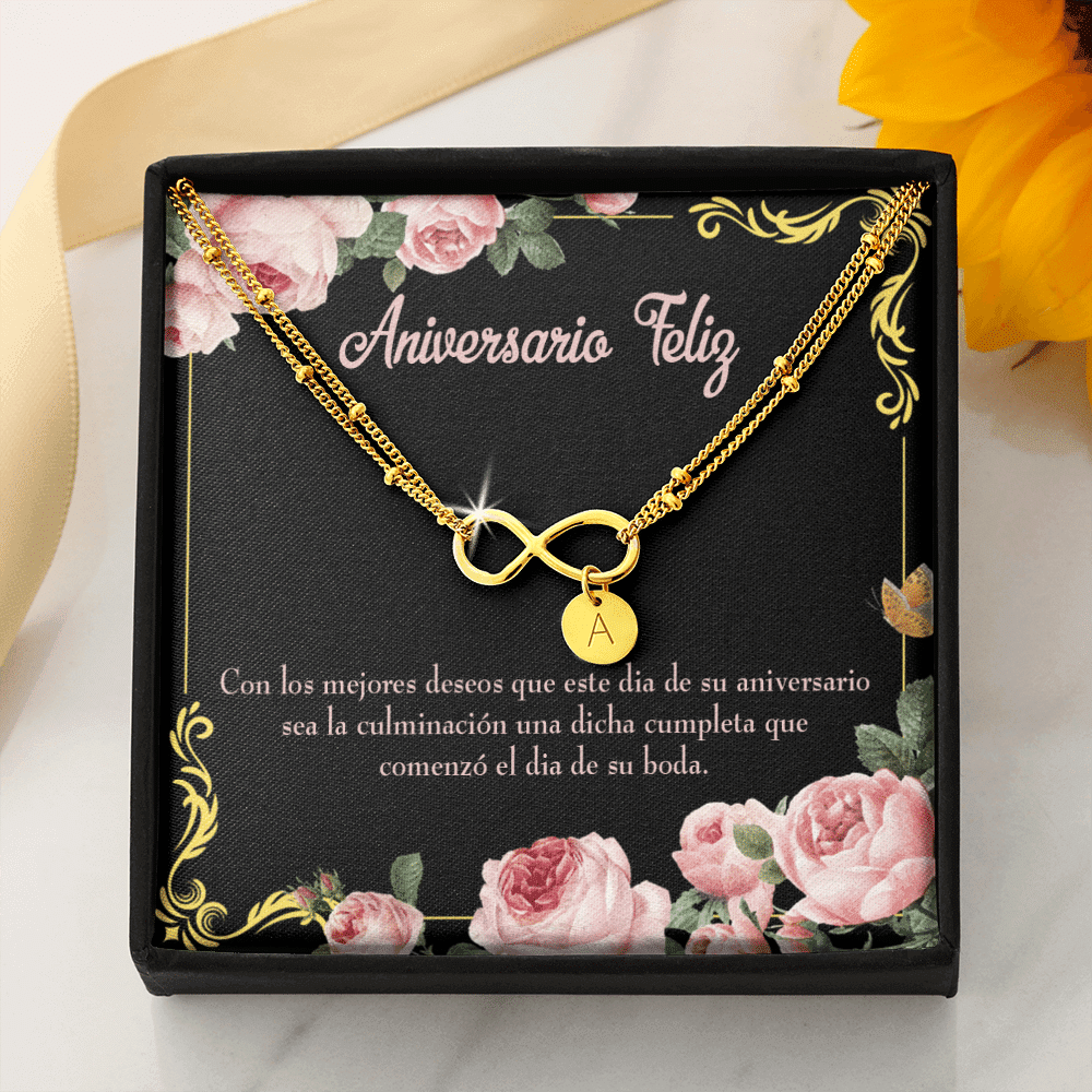 To My Wife Aniversario Feliz Infinity Bracelet With Initial Charms - Infinity Bracelet