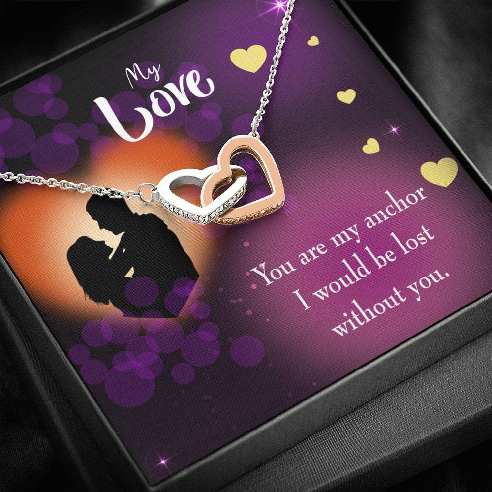 Wife Gift For Wife Birthday You Are My Anchor Inseparable Love Pendant 18k Rose Gold Finish 16� - Interlocking Hearts Necklace