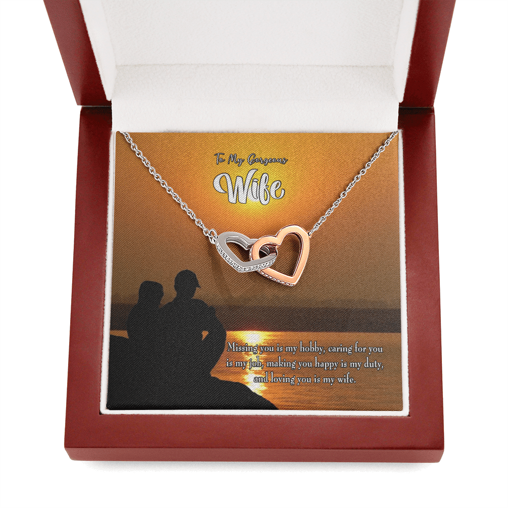 Wife Gift For Wife Birthday Missing You Inseparable Love Pendant 18k Rose Gold Finish 16� - Interlocking Hearts Necklace