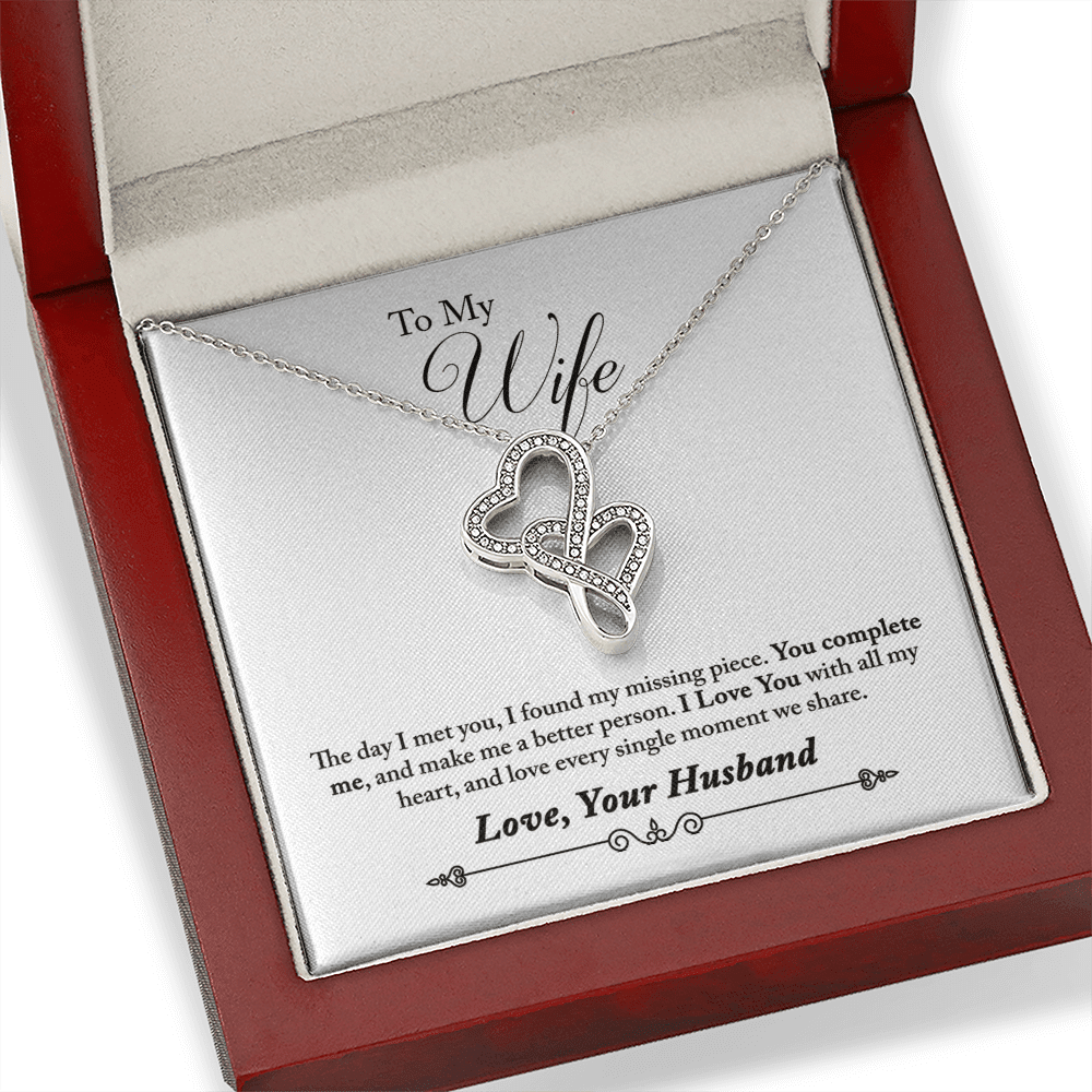 To My Wife You Complete Me Double Hearts Necklace Message Card - Double Hearts Necklace