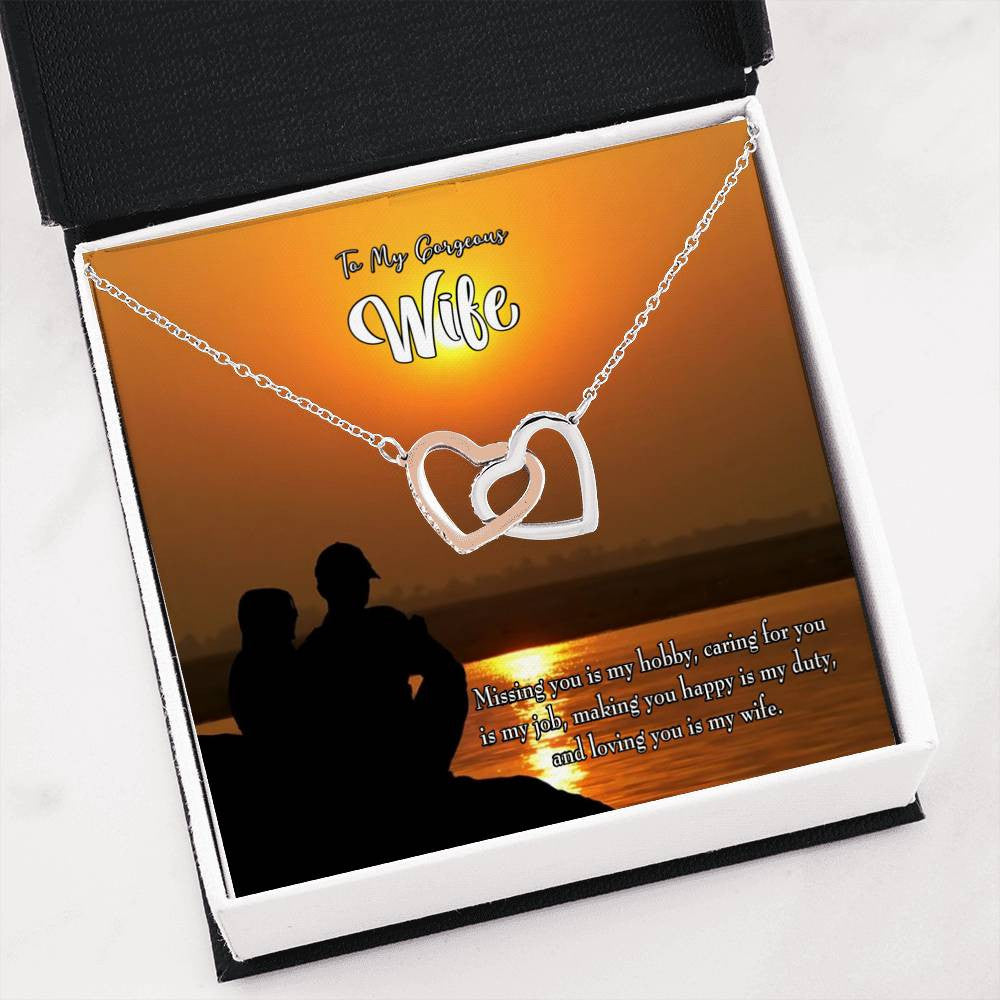 Wife Gift For Wife Birthday Missing You Inseparable Love Pendant 18k Rose Gold Finish 16� - Interlocking Hearts Necklace